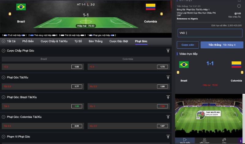 Canh odds góc biến động nhanh