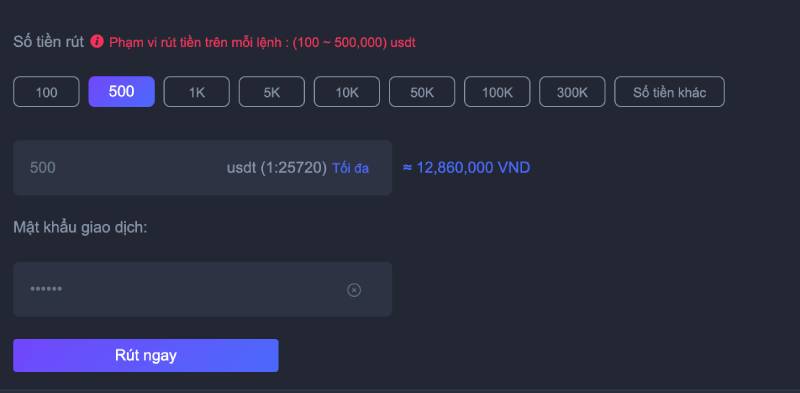 Rút tiền qua ví USDT (Crypto)